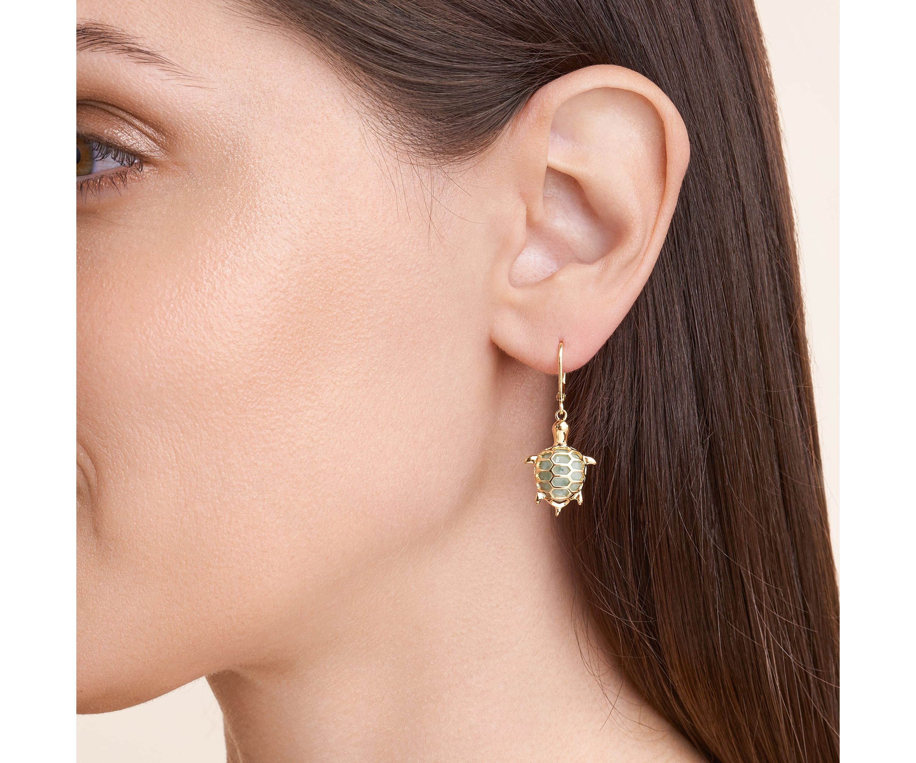 Genuine Jade Turtle Leverback Earrings in 18K Gold-plated Sterling Silver