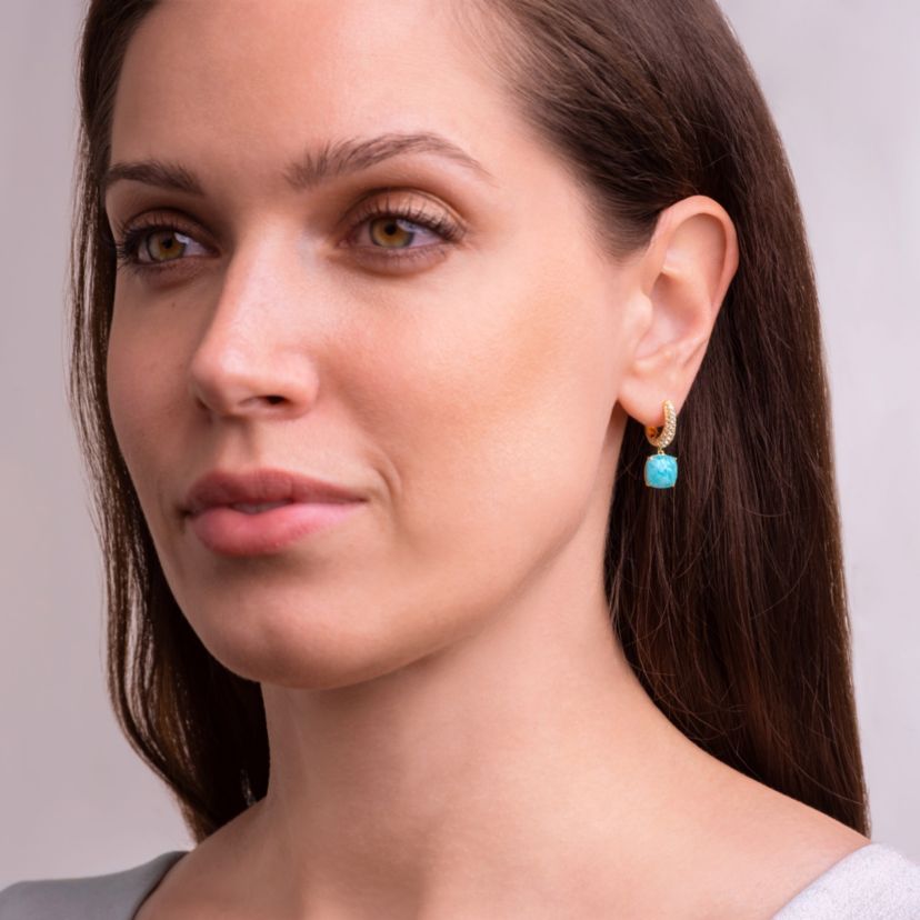 Genuine Amazonite and White Topaz Hoop Earrings in 18K Gold-plated Sterling Silver