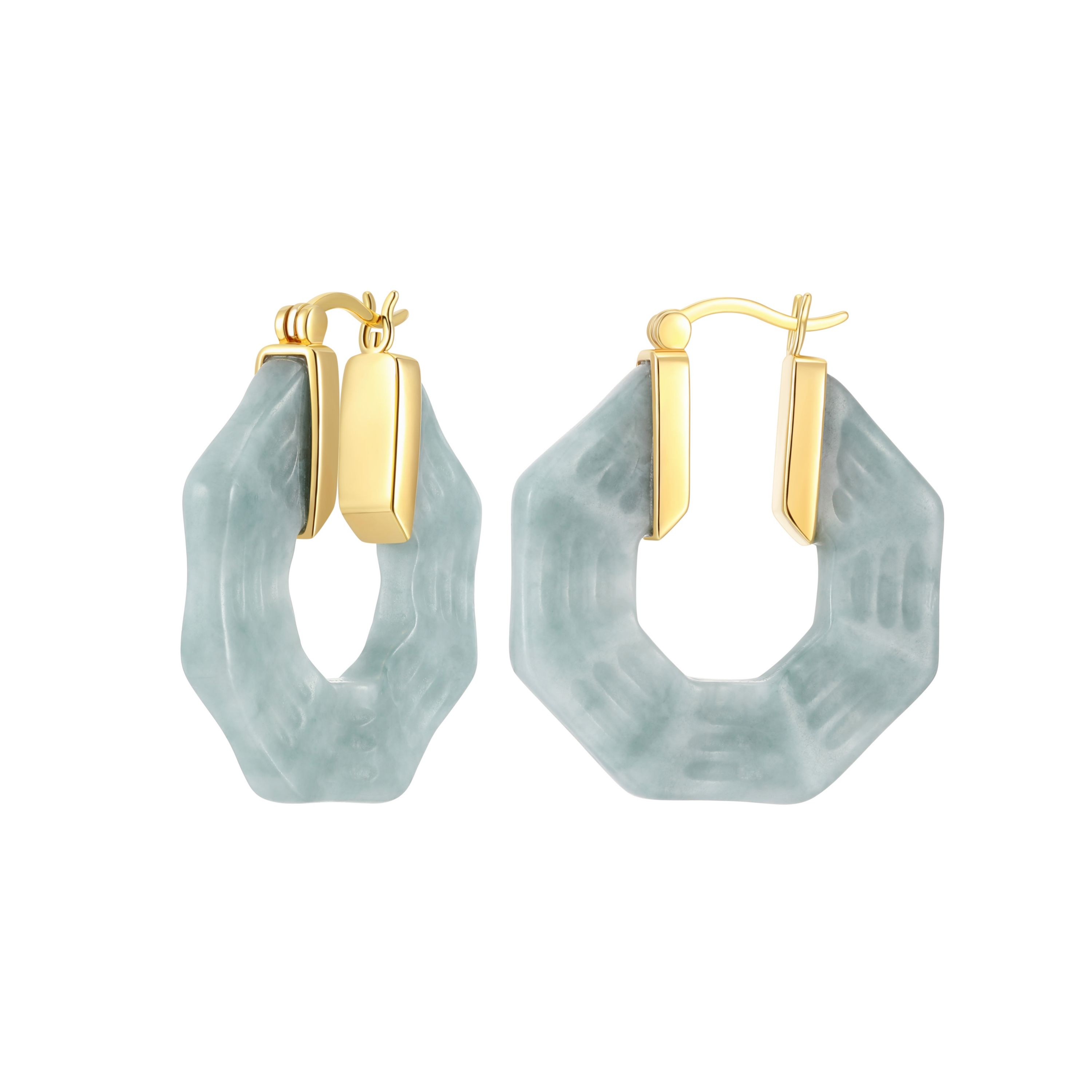 Genuine Green Jade Hoop Earrings in 18K Gold-plated Sterling Silver
