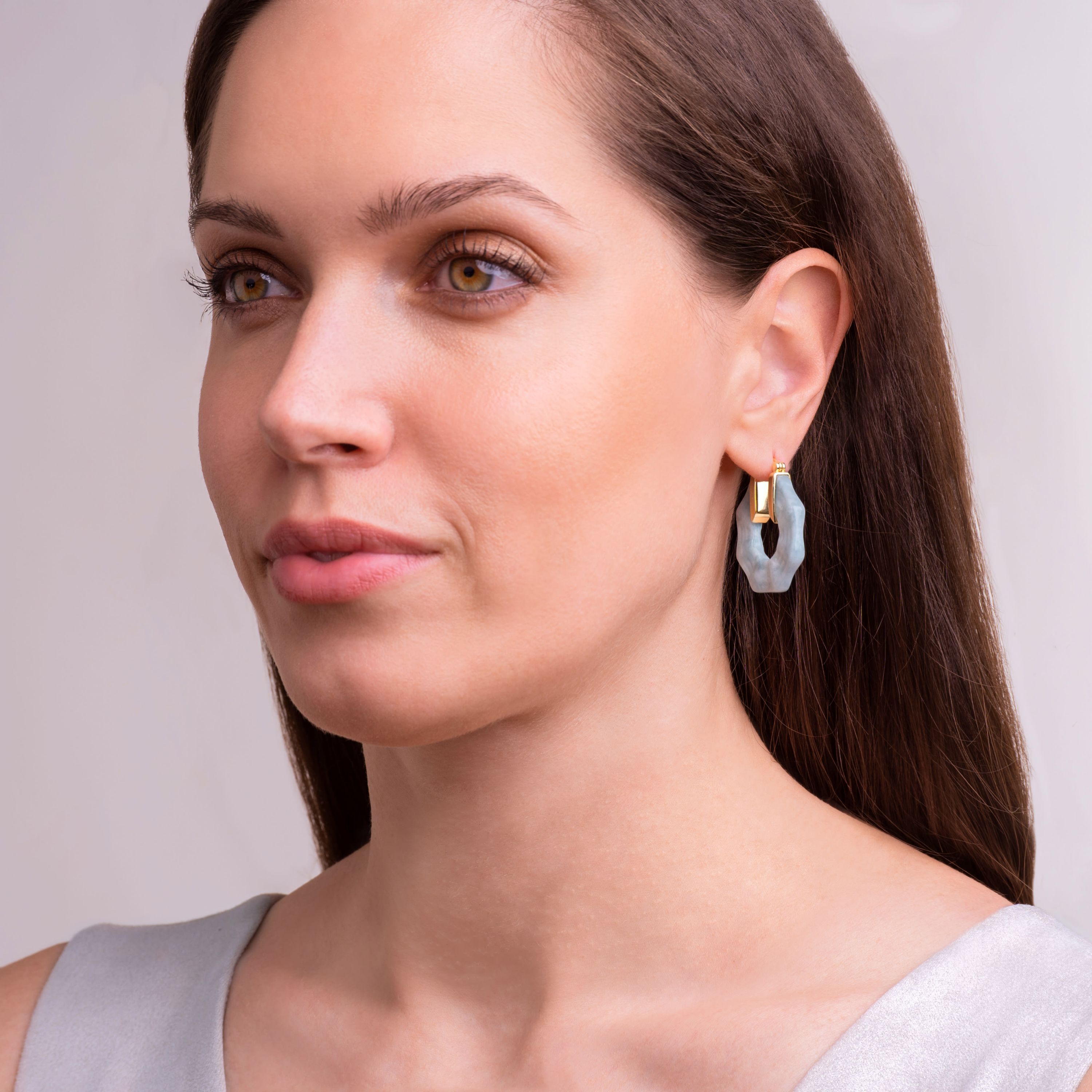 Genuine Green Jade Hoop Earrings in 18K Gold-plated Sterling Silver