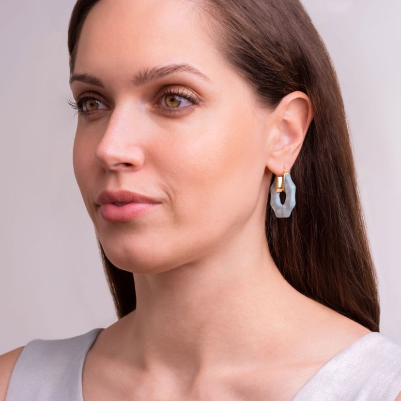 Genuine Green Jade Hoop Earrings in 18K Gold-plated Sterling Silver