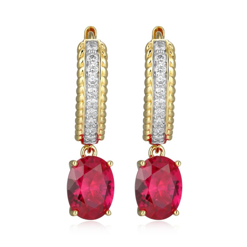 Lab Created Created Ruby and 1/5 CTTW Lab Grown Diamond Drop Earring in 18k Gold Plated Sterling Silver