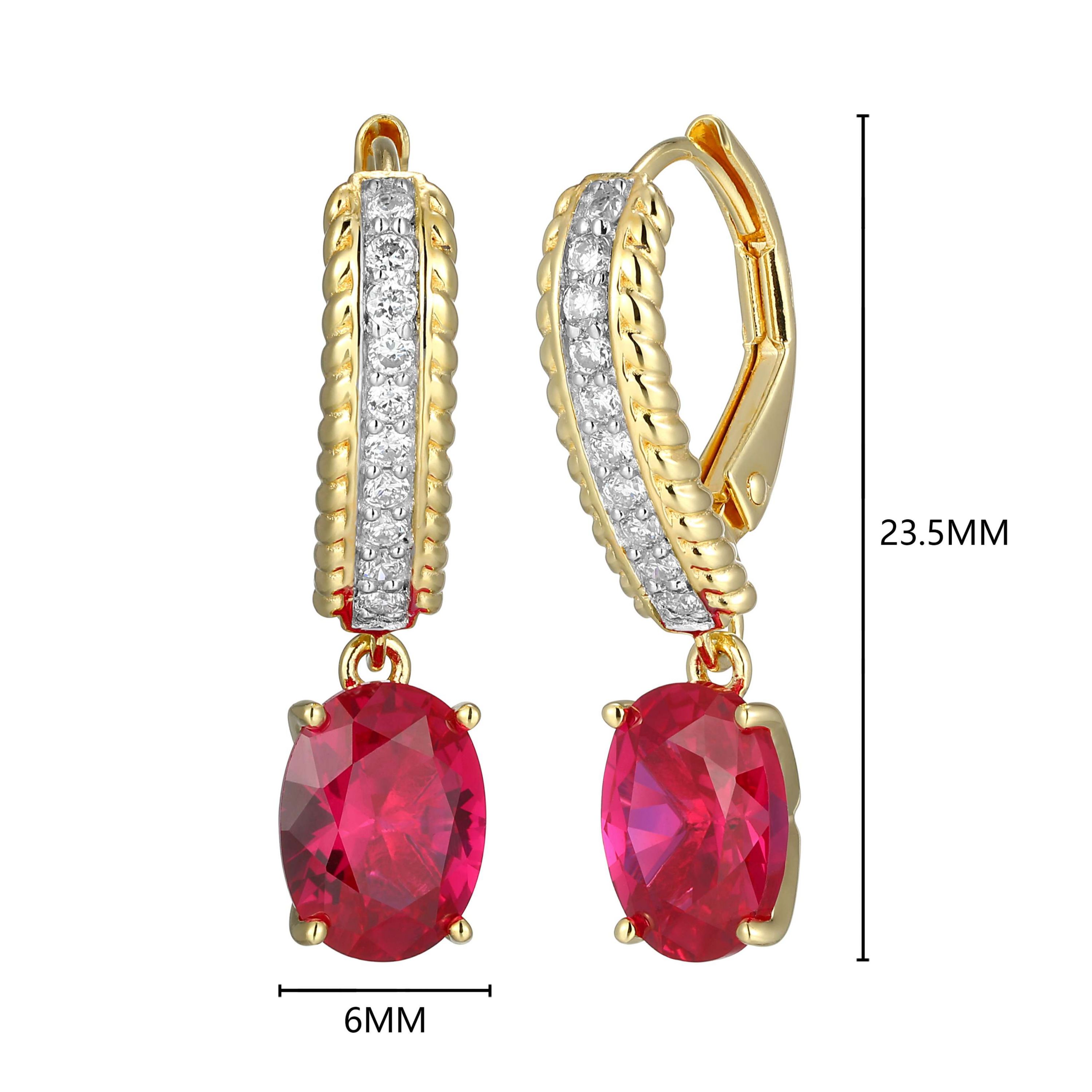 Lab Created Created Ruby and 1/5 CTTW Lab Grown Diamond Drop Earring in 18k Gold Plated Sterling Silver