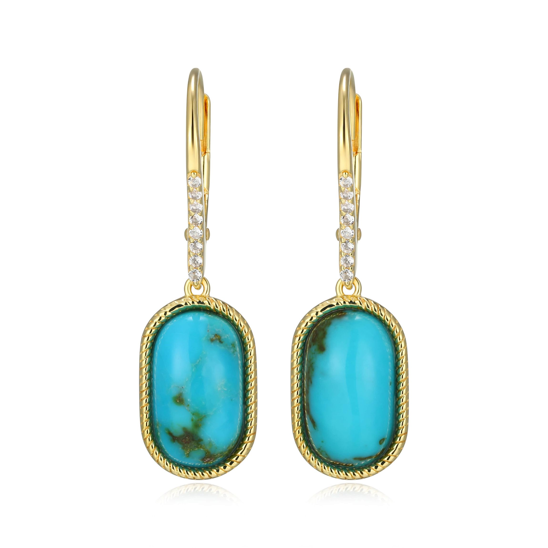 Genuine Turquoise and White Topaz Drop Earring in 18k Gold Plated Sterling Silver