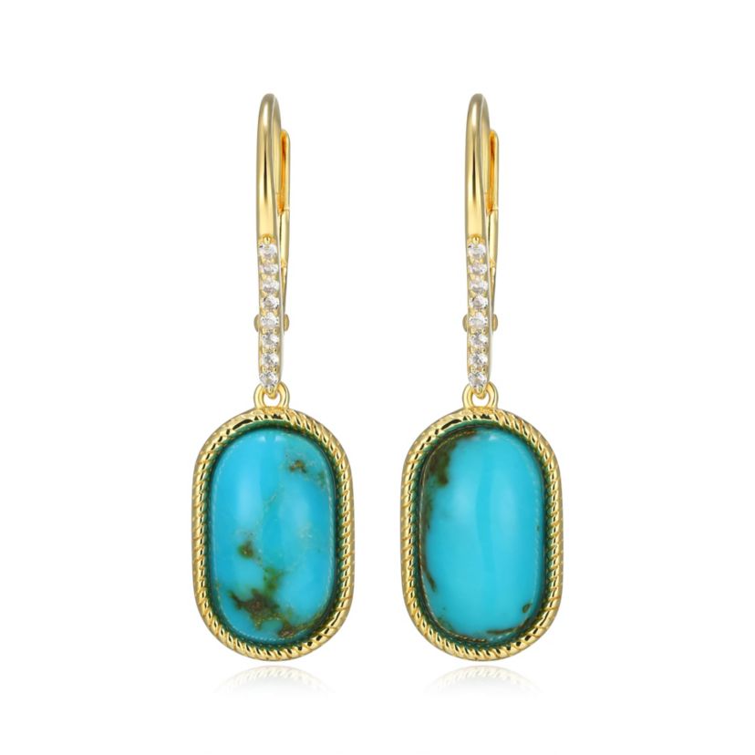 Genuine Turquoise and White Topaz Drop Earring in 18k Gold Plated Sterling Silver