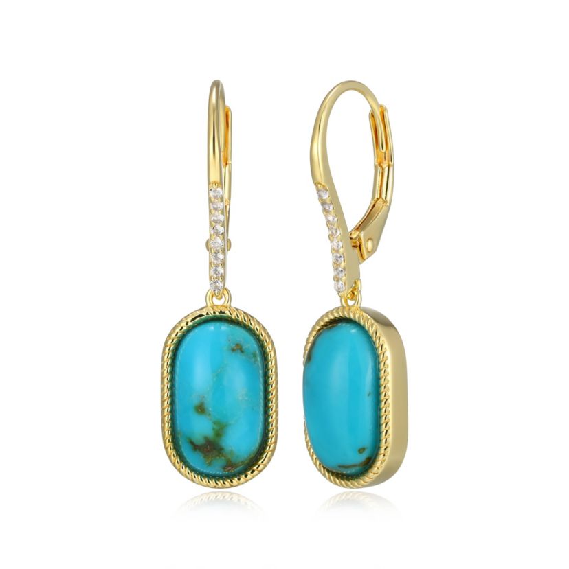 Genuine Turquoise and White Topaz Drop Earring in 18k Gold Plated Sterling Silver