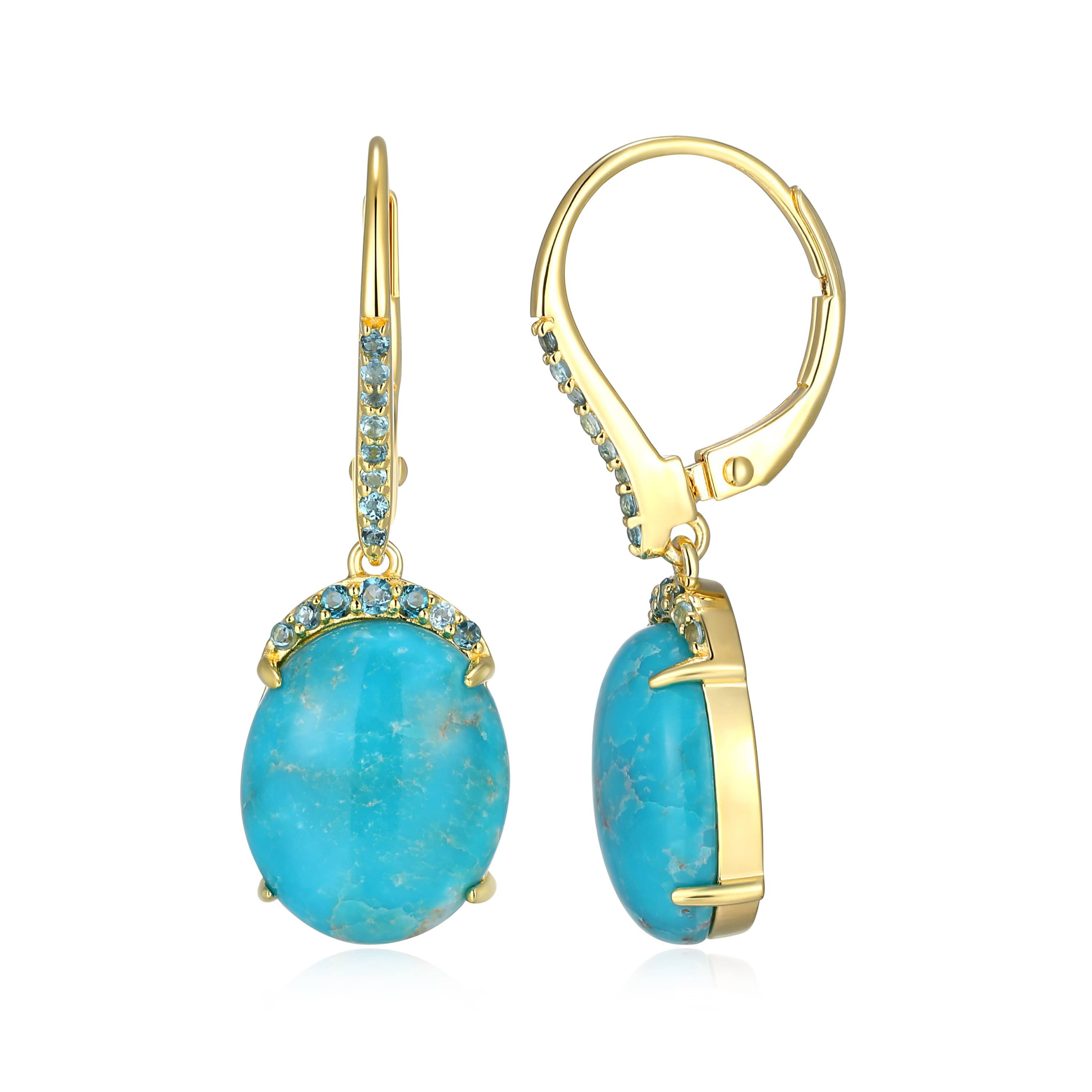 Genuine Turquoise and London Blue Topaz Drop Earring in 18k Gold Plated Sterling Silver