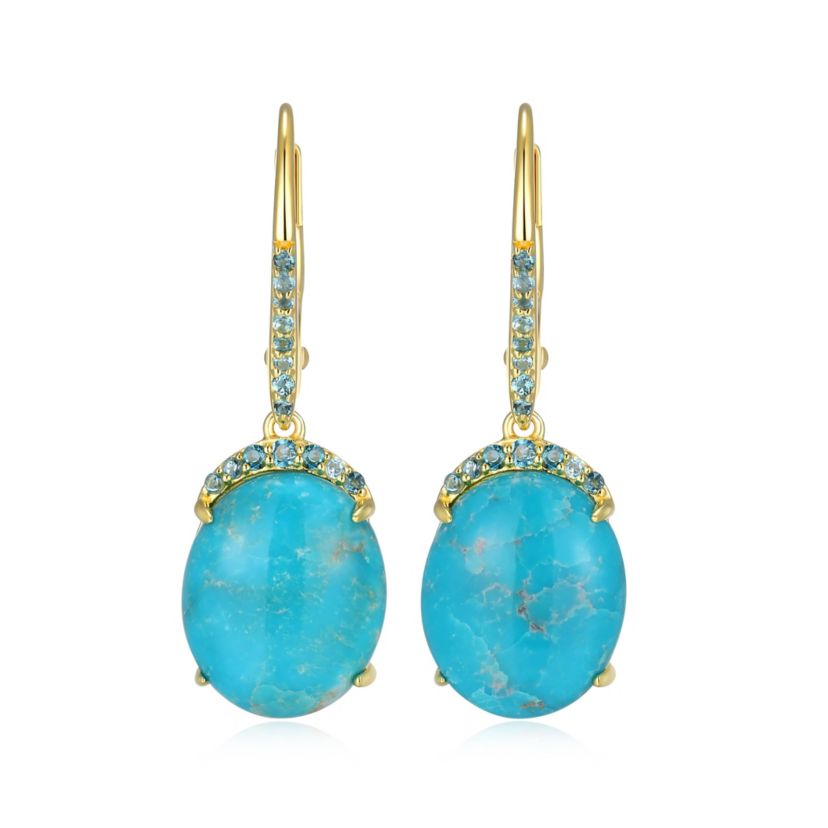Genuine Turquoise and London Blue Topaz Drop Earring in 18k Gold Plated Sterling Silver