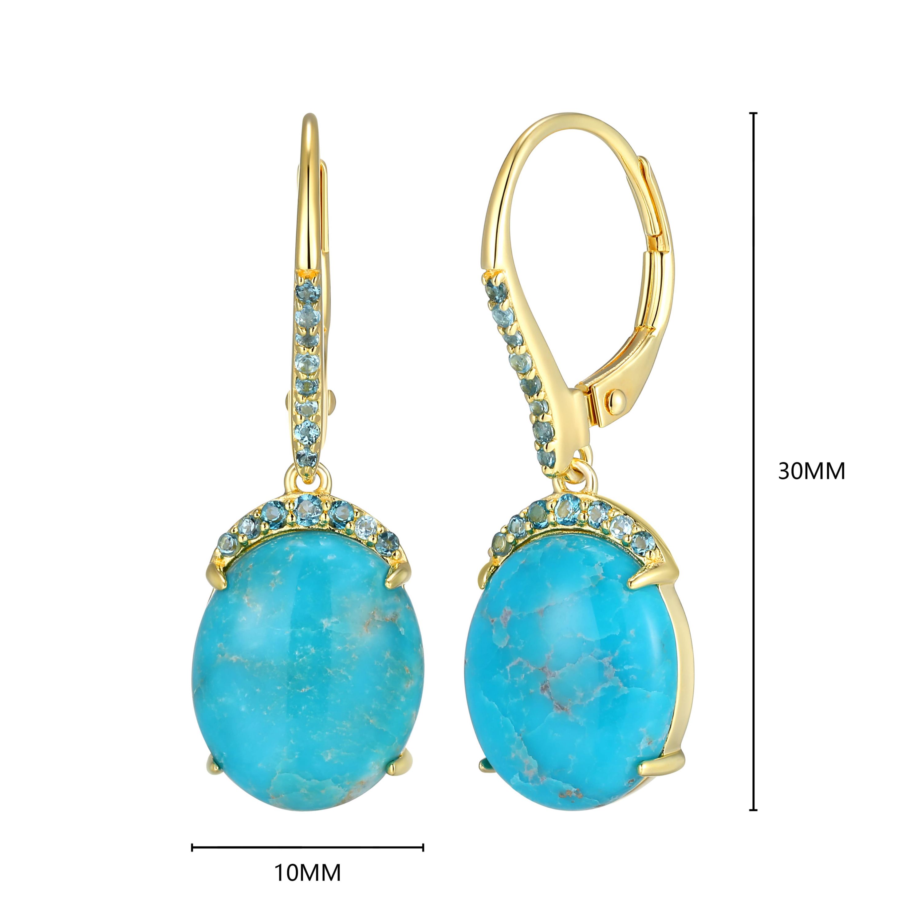 Genuine Turquoise and London Blue Topaz Drop Earring in 18k Gold Plated Sterling Silver