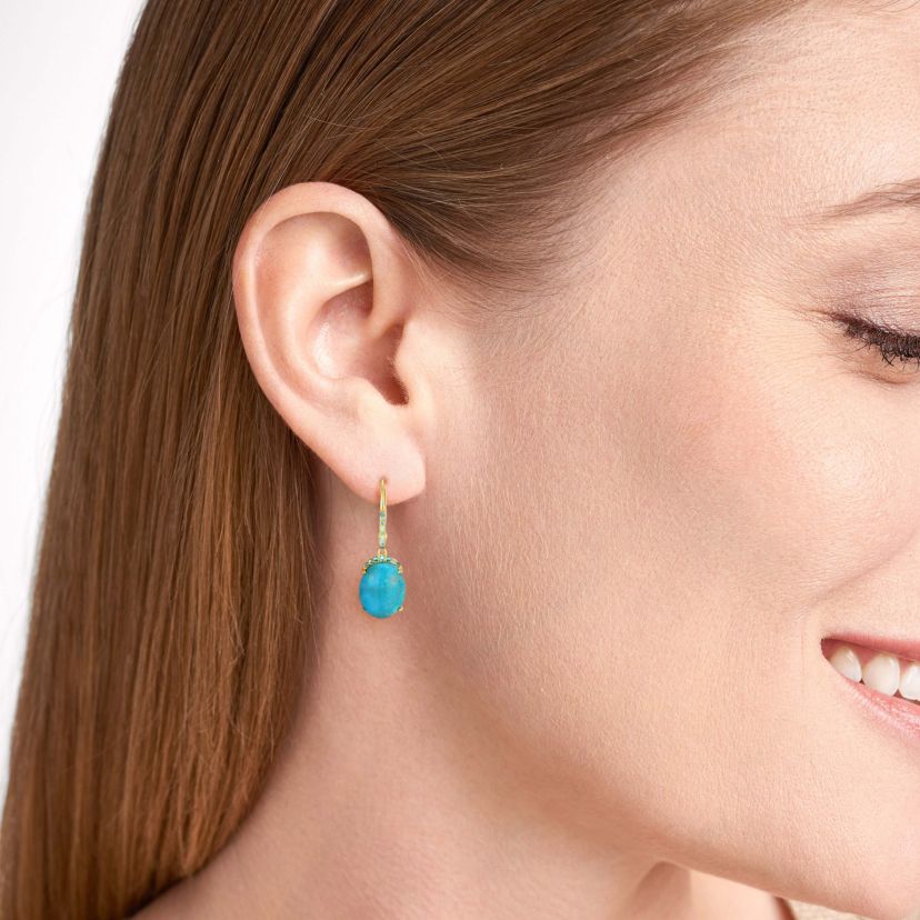 Genuine Turquoise and London Blue Topaz Drop Earring in 18k Gold Plated Sterling Silver