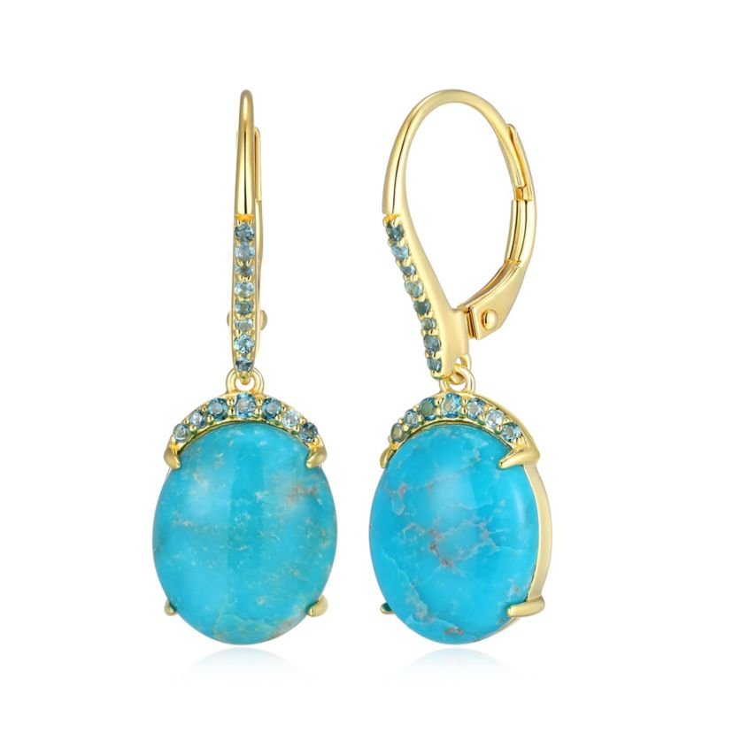 Genuine Turquoise and London Blue Topaz Drop Earring in 18k Gold Plated Sterling Silver
