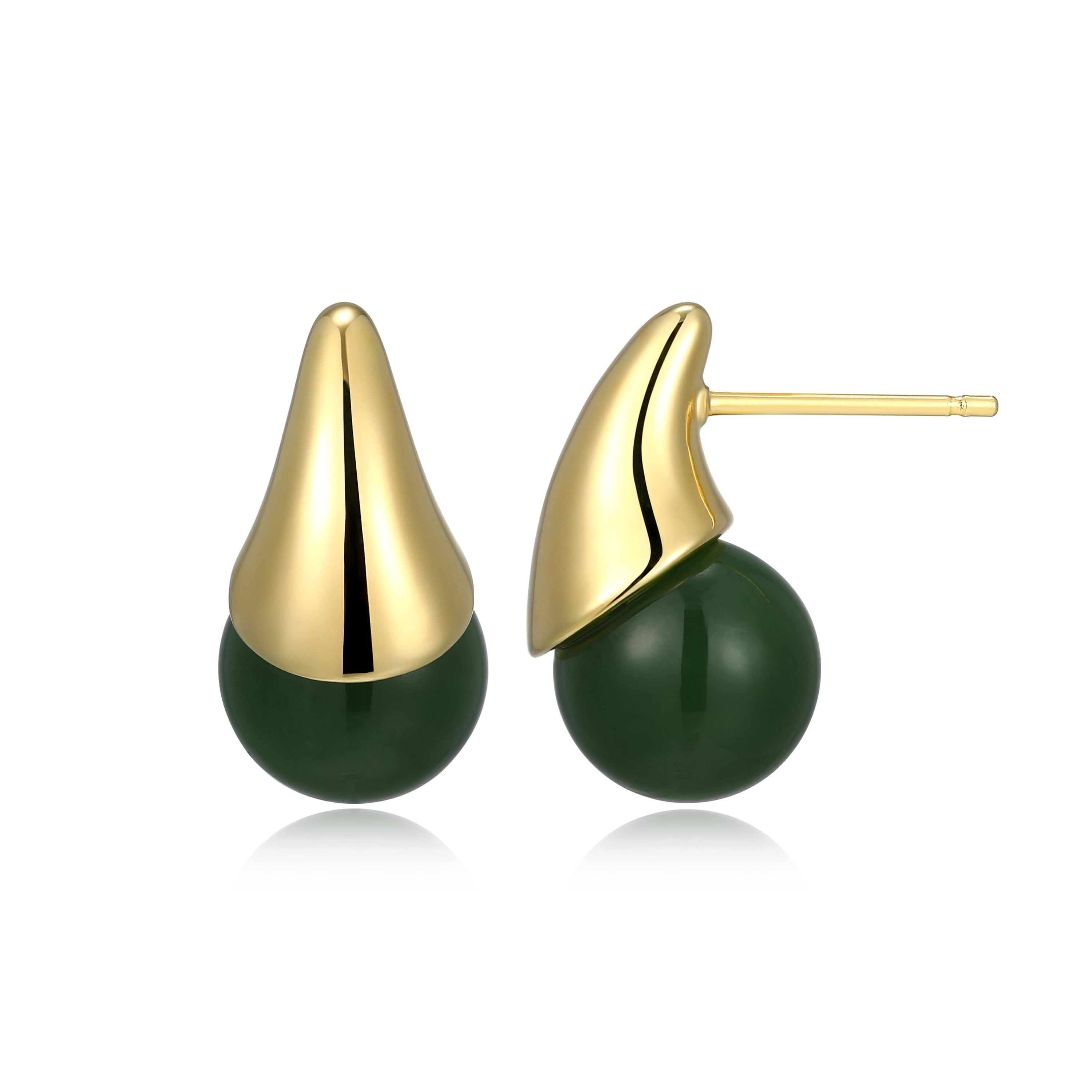 18K Yellow Gold Plated Sterling Silver Genuine Nephrite Jade Drop Earrings