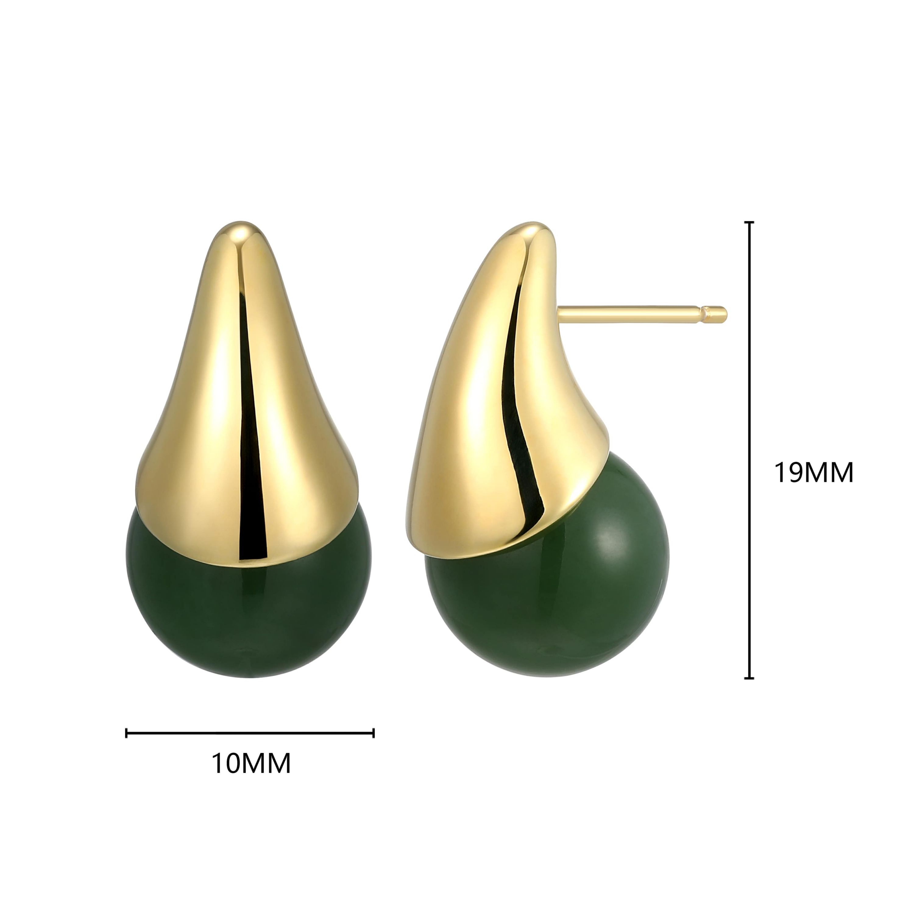 18K Yellow Gold Plated Sterling Silver Genuine Nephrite Jade Drop Earrings