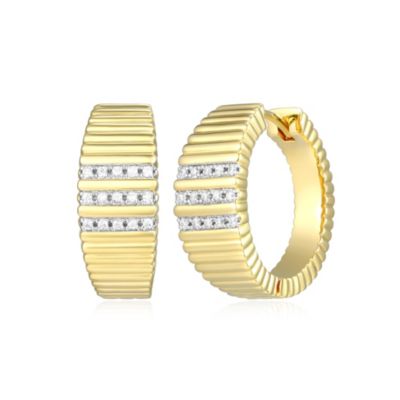 LuxLab 18K Yellow Gold Plated Sterling Silver Women's 1/10 CTTW Lab Grown Diamond Ribbed Hoop Earrings
