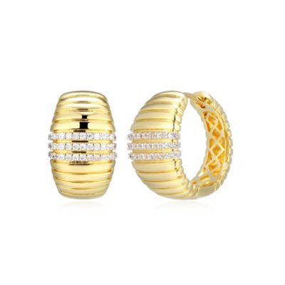 LuxLab 18K Yellow Gold Plated Sterling Silver Women's 1/4 CTTW Lab Grown Diamond Chunky Dome Hoop Earrings