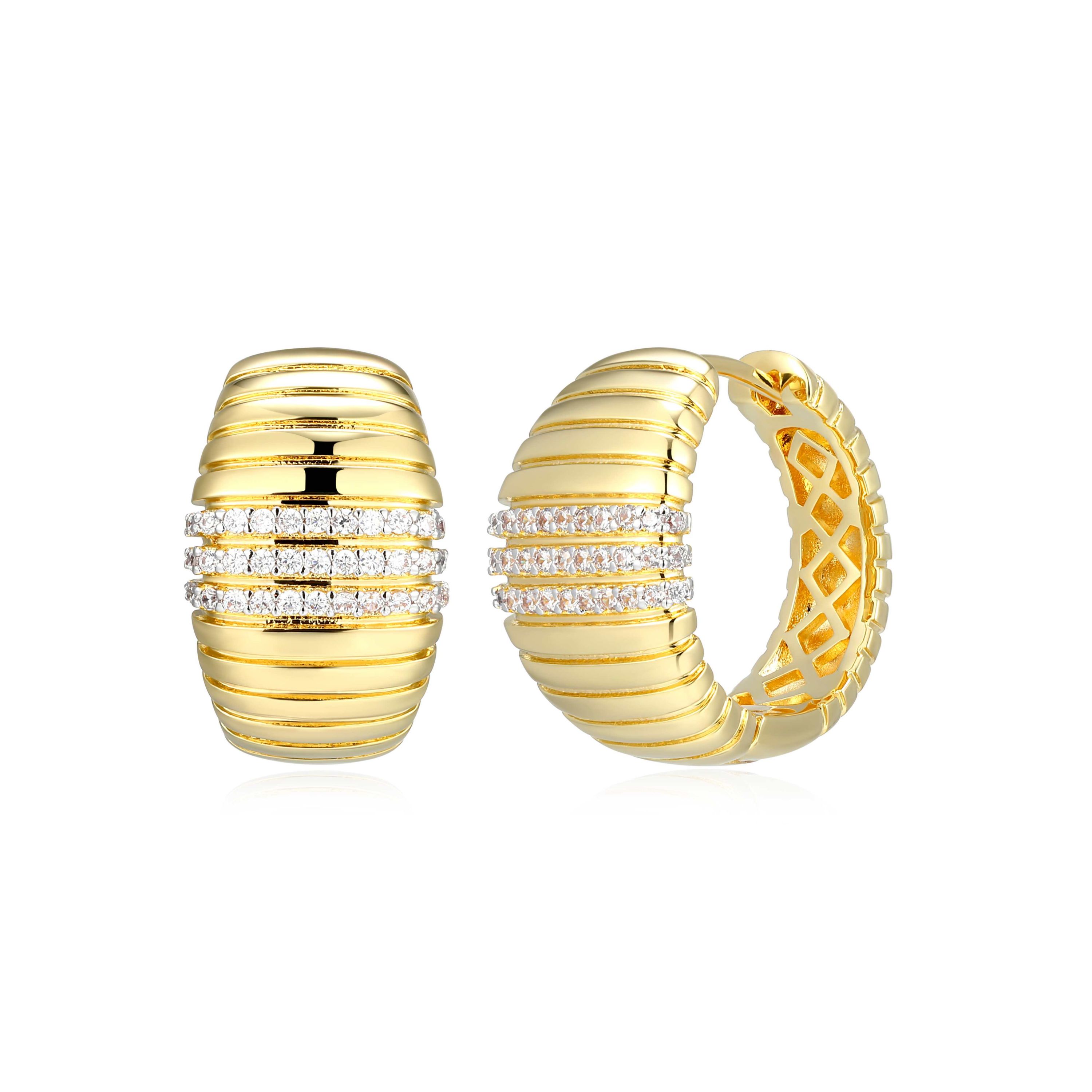 18K Yellow Gold Plated Sterling Silver Womens 1/4 CTTW Lab Grown Diamond Chunky Dome Hoop Earrings