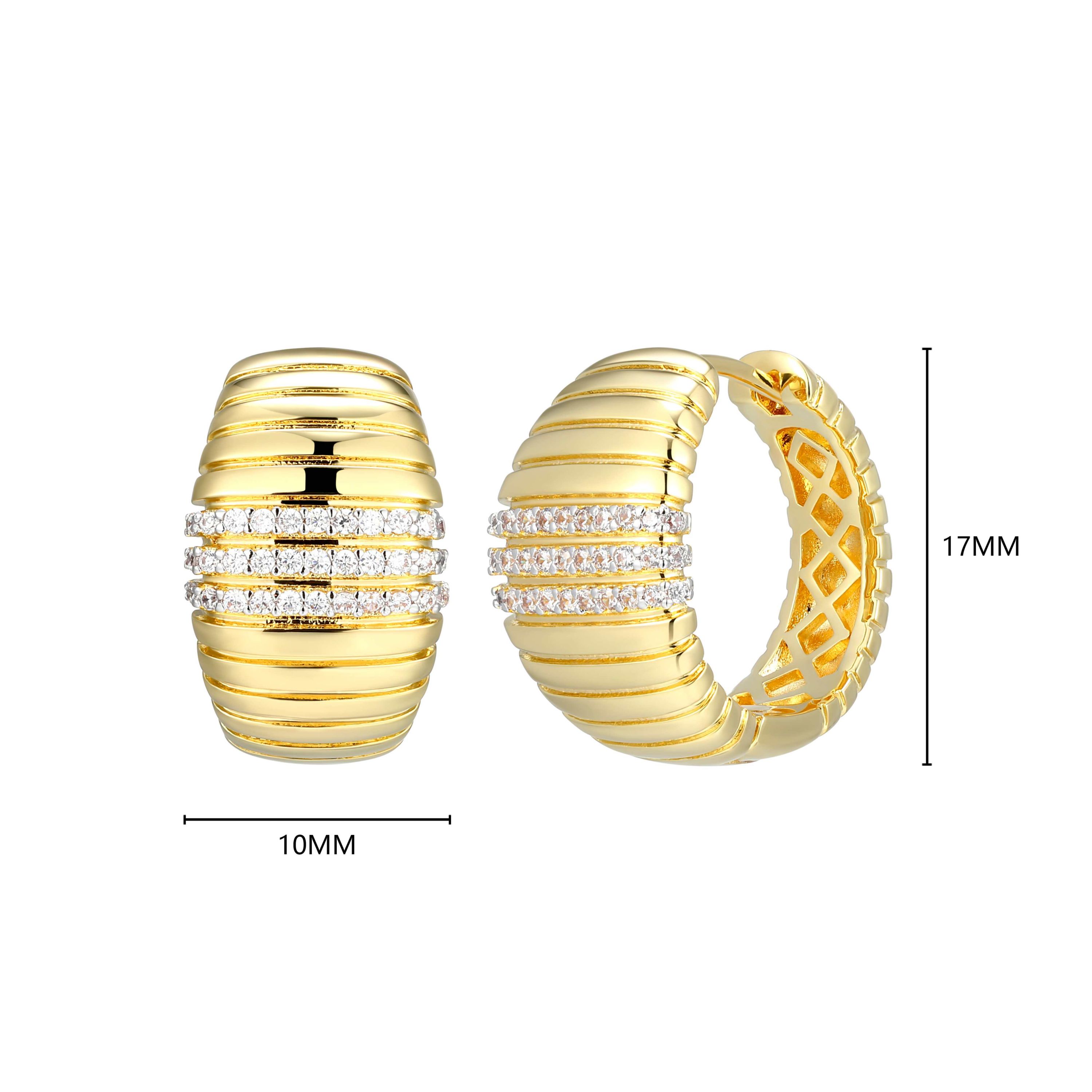 18K Yellow Gold Plated Sterling Silver Womens 1/4 CTTW Lab Grown Diamond Chunky Dome Hoop Earrings