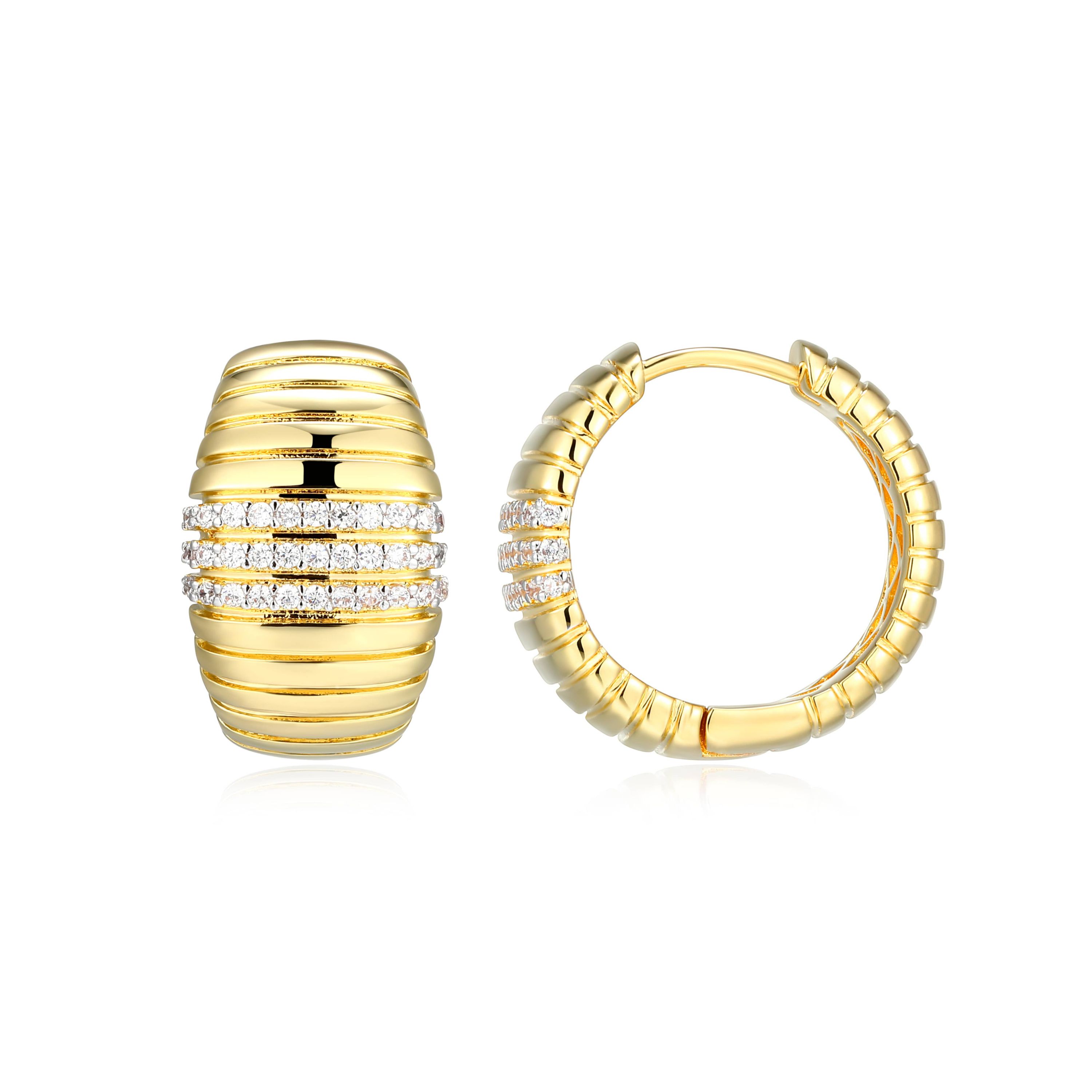 18K Yellow Gold Plated Sterling Silver Womens 1/4 CTTW Lab Grown Diamond Chunky Dome Hoop Earrings
