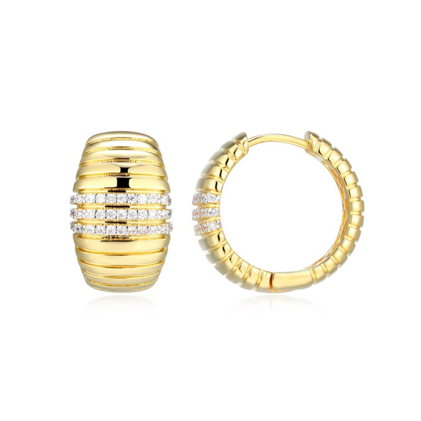 18K Yellow Gold Plated Sterling Silver Womens 1/4 CTTW Lab Grown Diamond Chunky Dome Hoop Earrings