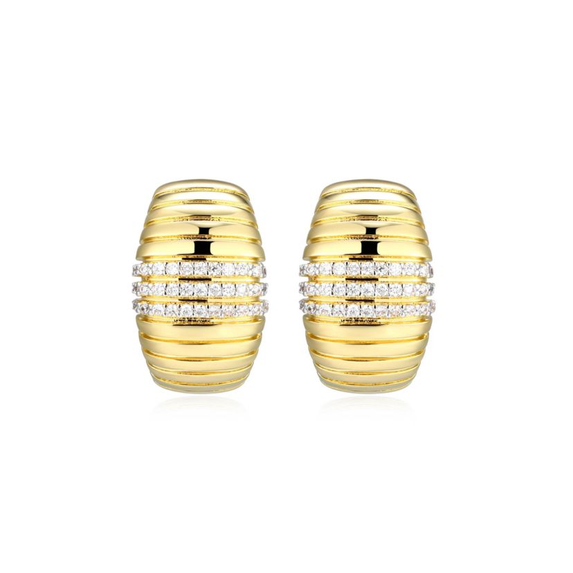 18K Yellow Gold Plated Sterling Silver Womens 1/4 CTTW Lab Grown Diamond Chunky Dome Hoop Earrings