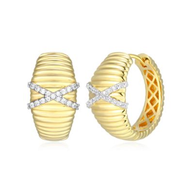 LuxLab 18K Yellow Gold Plated Sterling Silver Women's 1/6 CTTW Lab Grown Diamond X-Design Dome Hoop Earrings