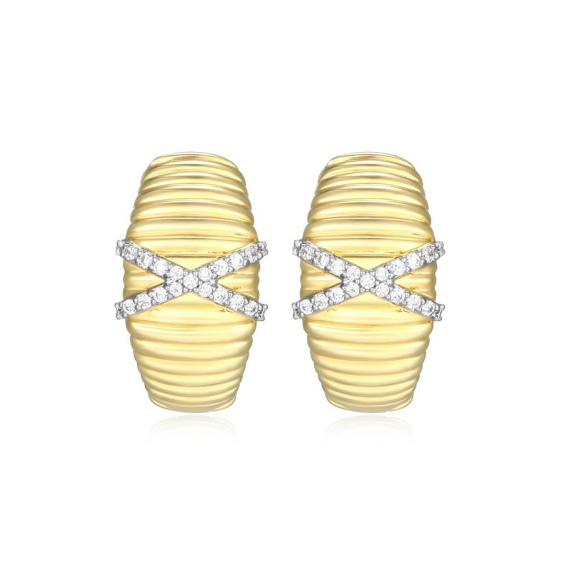18K Yellow Gold Plated Sterling Silver Womens 1/6 CTTW Lab Grown Diamond X-Design Dome Hoop Earrings