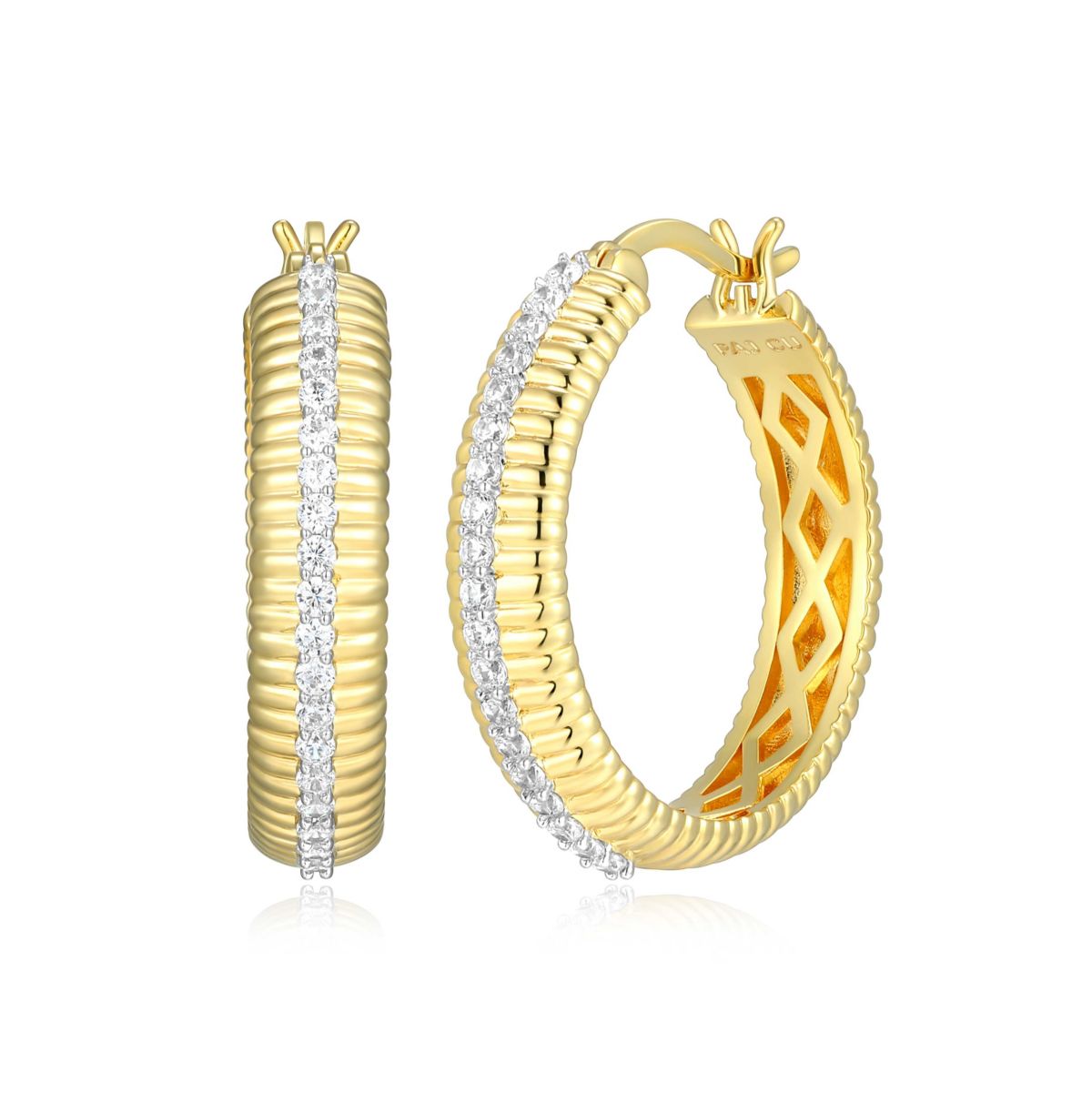 18K Yellow Gold Plated Sterling Silver Womens 1/2 CTTW Lab Grown Diamond Hoop Earrings