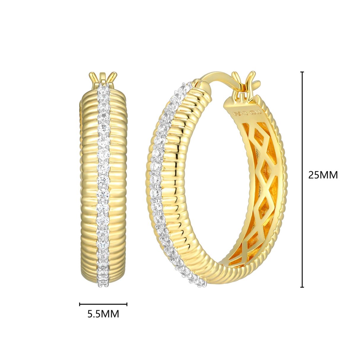 18K Yellow Gold Plated Sterling Silver Womens 1/2 CTTW Lab Grown Diamond Hoop Earrings