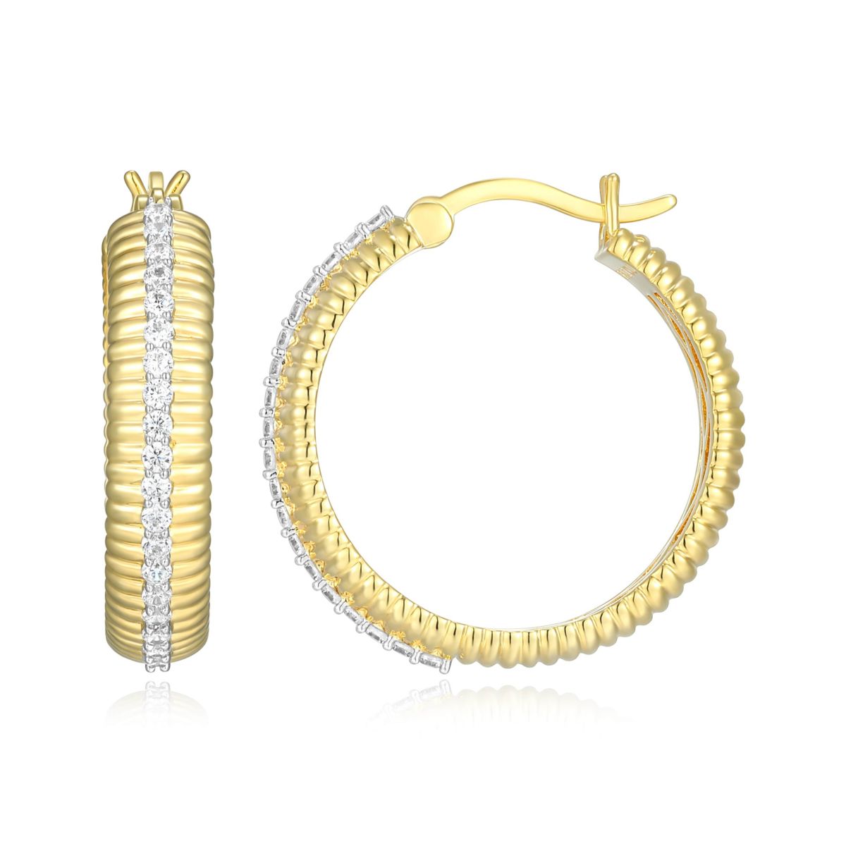18K Yellow Gold Plated Sterling Silver Womens 1/2 CTTW Lab Grown Diamond Hoop Earrings