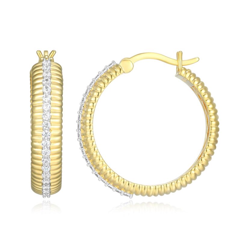 18K Yellow Gold Plated Sterling Silver Womens 1/2 CTTW Lab Grown Diamond Hoop Earrings