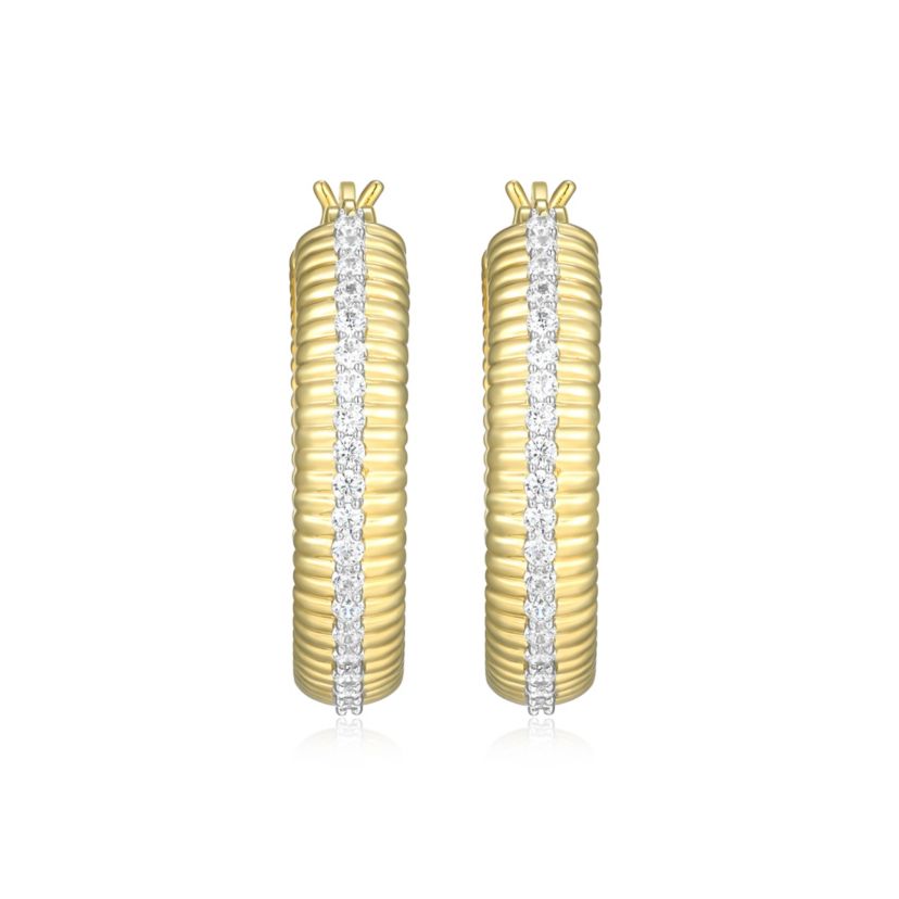 18K Yellow Gold Plated Sterling Silver Womens 1/2 CTTW Lab Grown Diamond Hoop Earrings