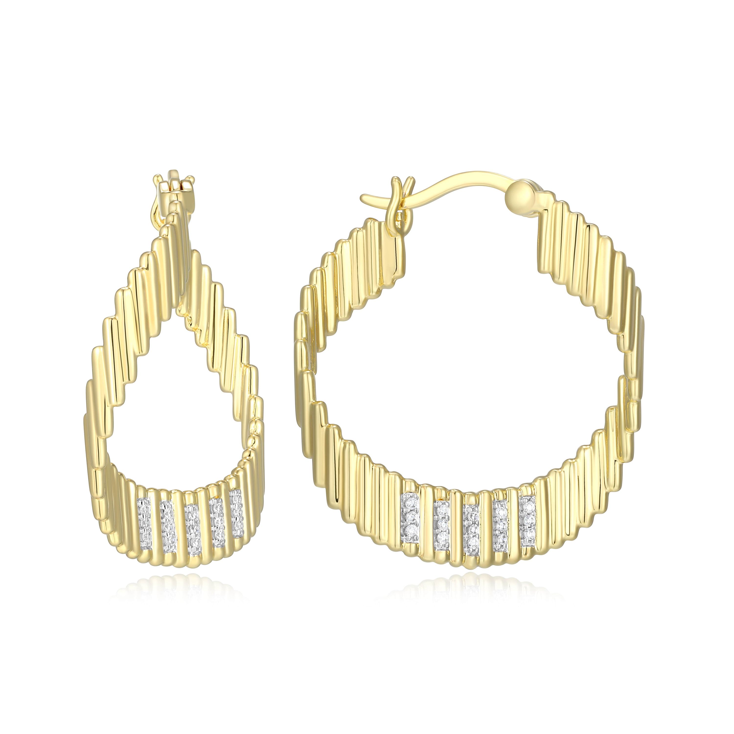 18K Yellow Gold Plated Sterling Silver Womens 1/10 CTTW Lab Grown Diamond Hoop Earrings