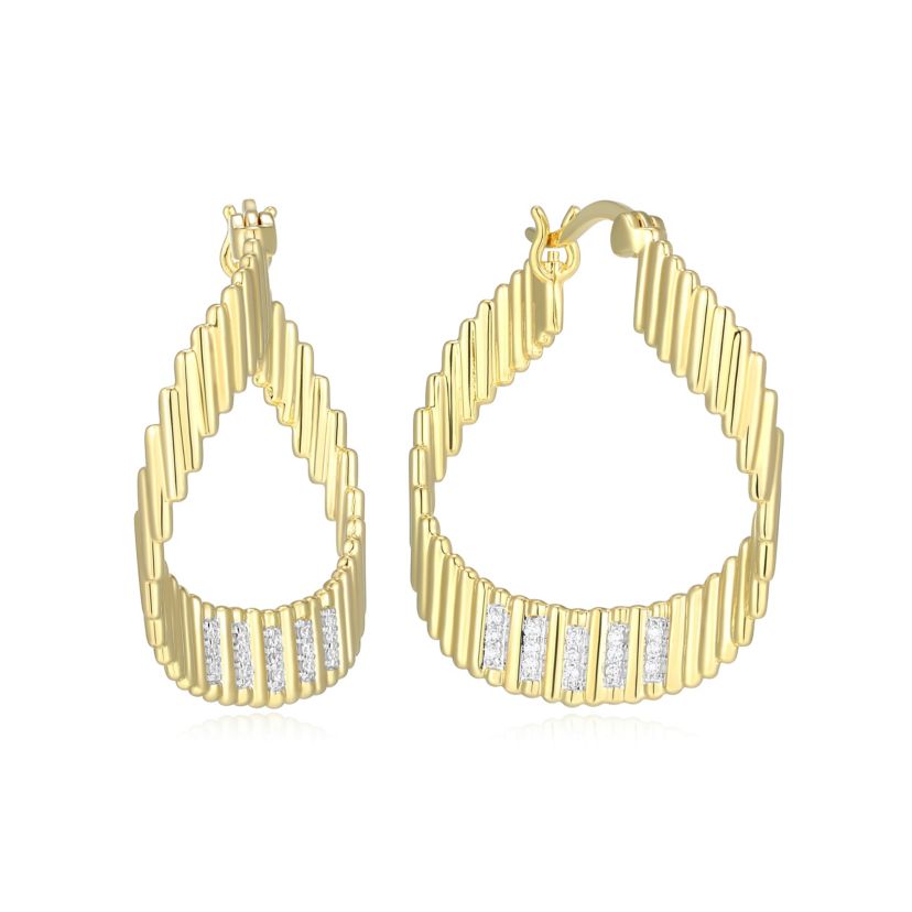 18K Yellow Gold Plated Sterling Silver Womens 1/10 CTTW Lab Grown Diamond Hoop Earrings