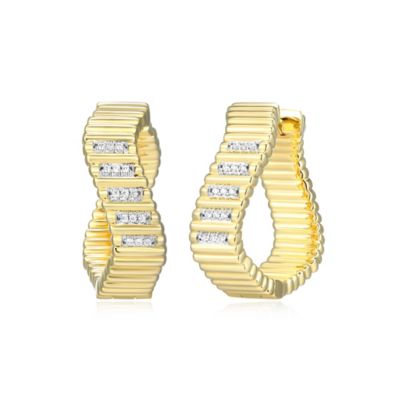 LuxLab 18K Yellow Gold Plated Sterling Silver Women's 1/10 CTTW Lab Grown Diamond Twist Hoop Earrings