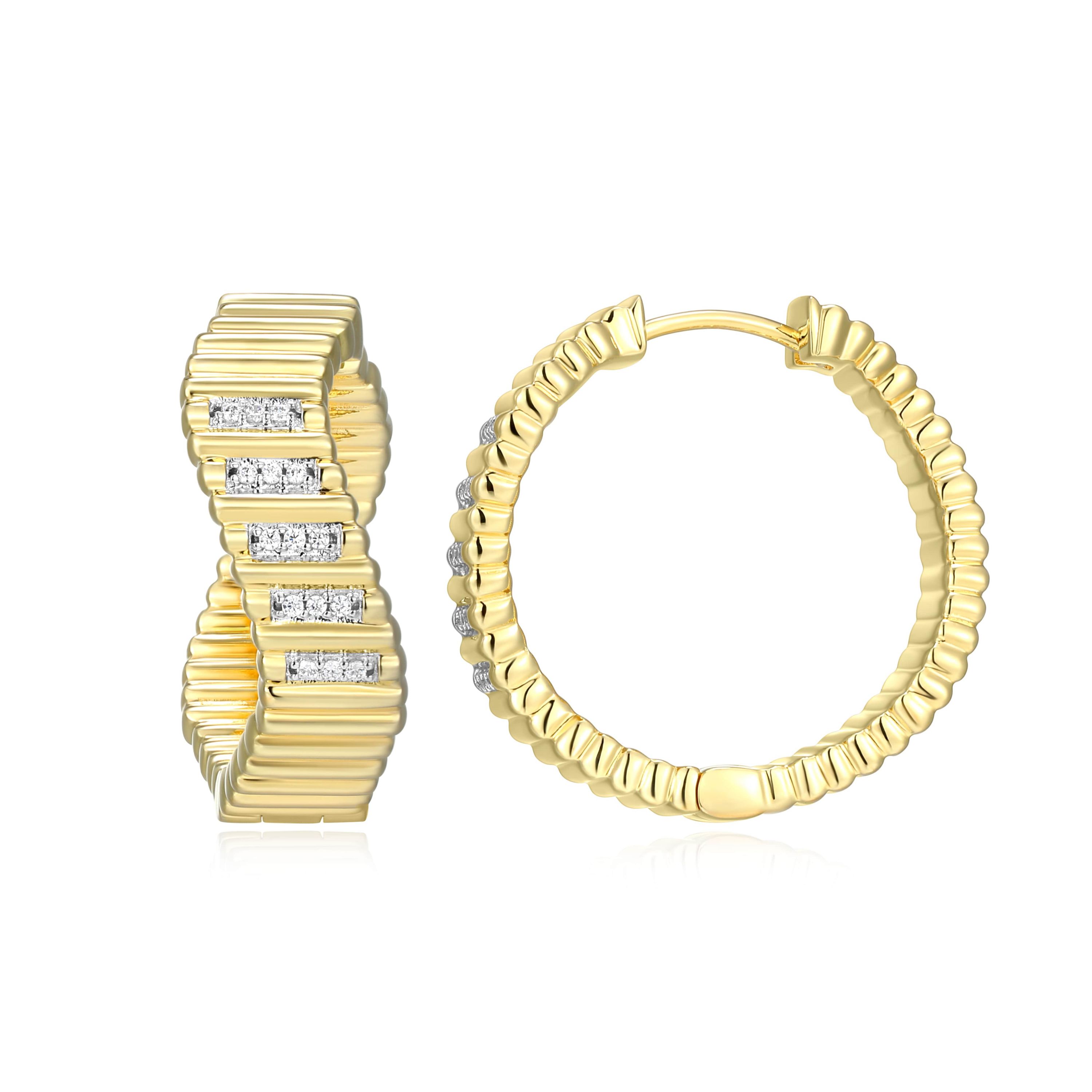 18K Yellow Gold Plated Sterling Silver Womens 1/10 CTTW Lab Grown Diamond Twist Hoop Earrings