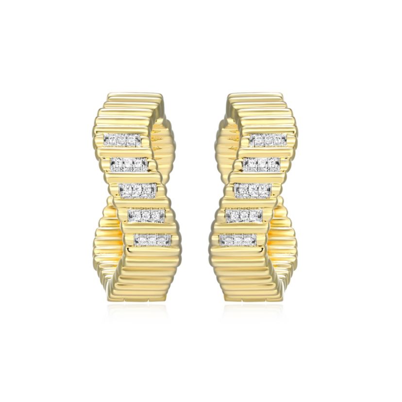 18K Yellow Gold Plated Sterling Silver Womens 1/10 CTTW Lab Grown Diamond Twist Hoop Earrings