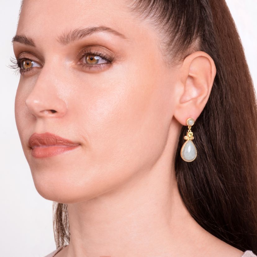 Genuine Green Jade Pear Drop Earrings with Peridot in 18k Yellow Gold Plated Sterling Silver