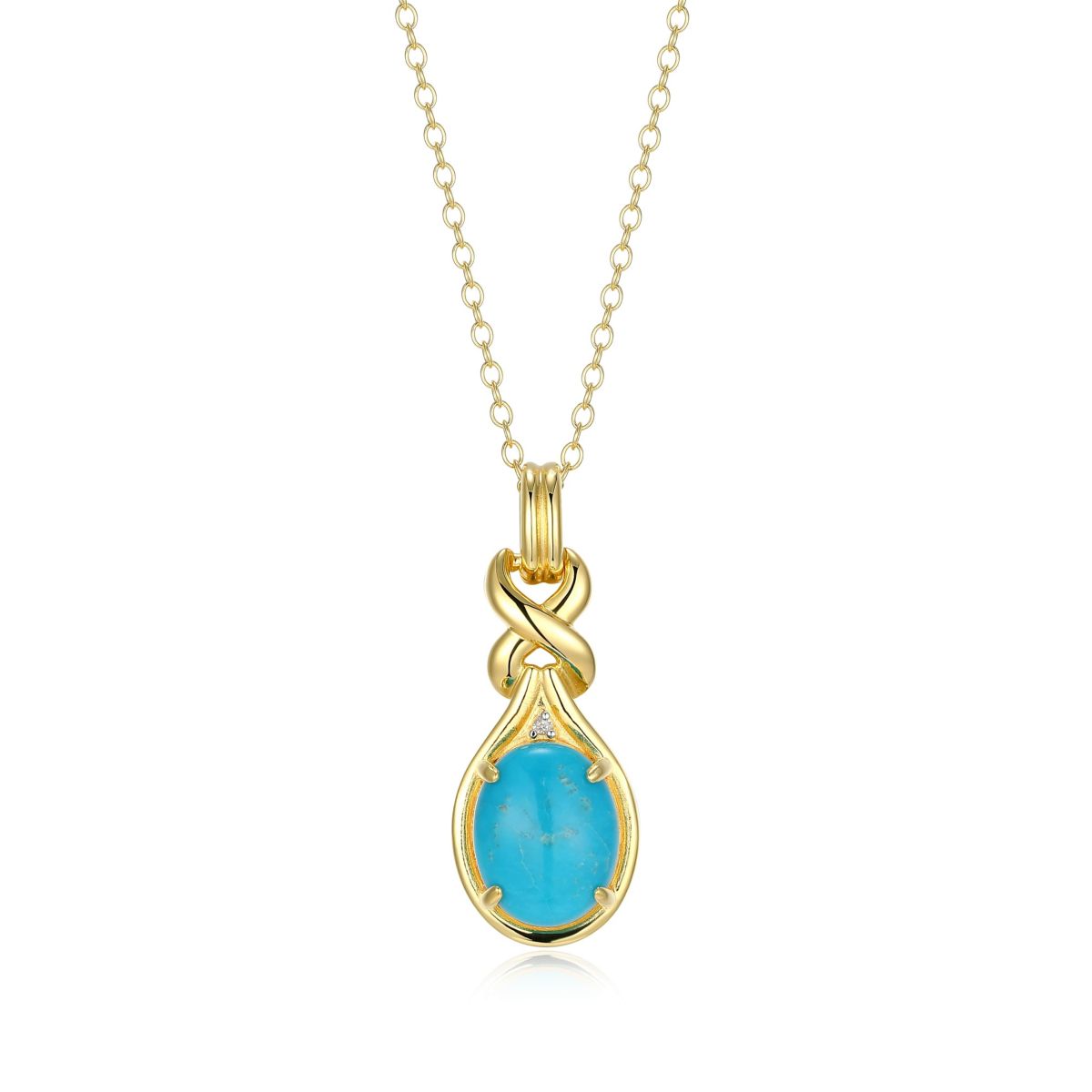 Genuine Turquoise Diamond Accent Pendant Necklace in 18k Gold Plated Sterling Silver