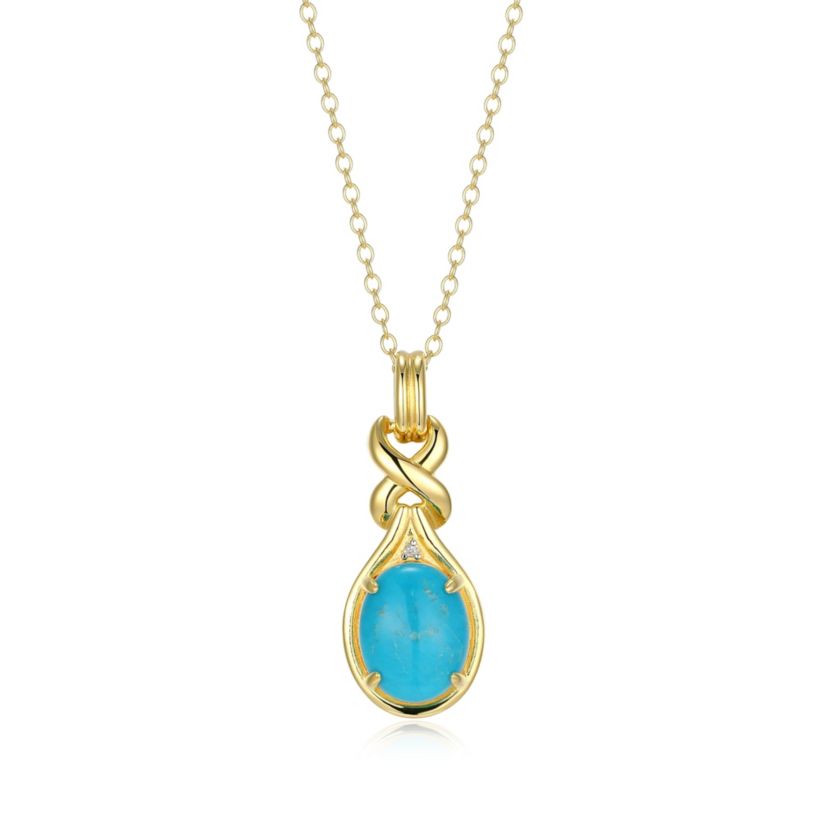 Genuine Turquoise Diamond Accent Pendant Necklace in 18k Gold Plated Sterling Silver