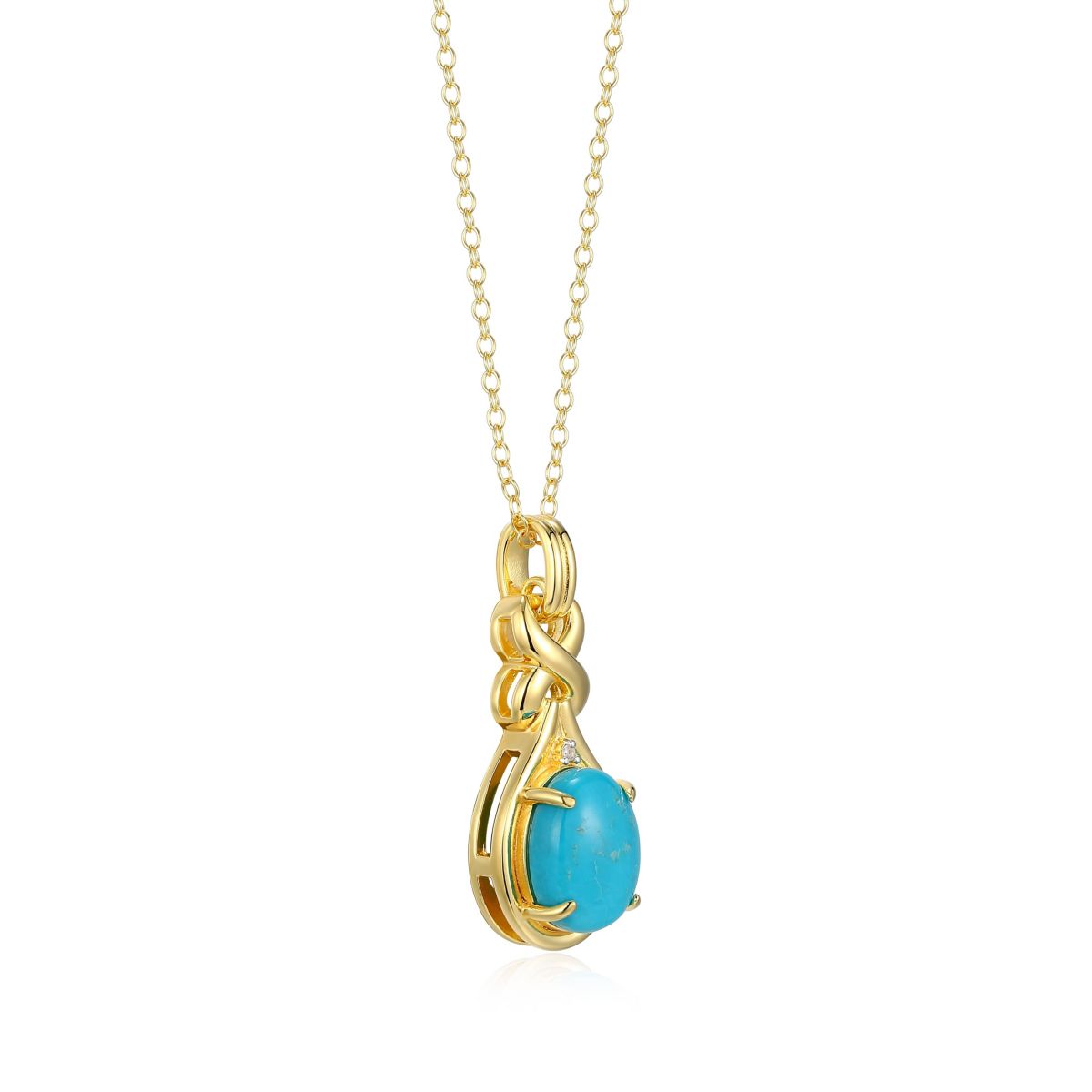 Genuine Turquoise Diamond Accent Pendant Necklace in 18k Gold Plated Sterling Silver