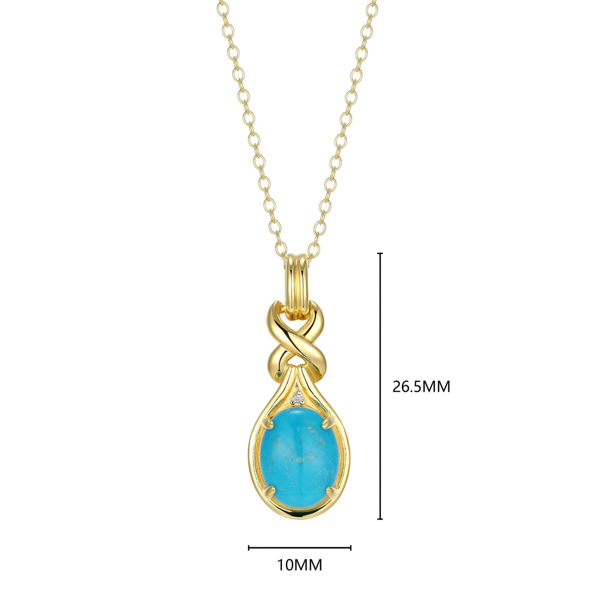 Genuine Turquoise Diamond Accent Pendant Necklace in 18k Gold Plated Sterling Silver