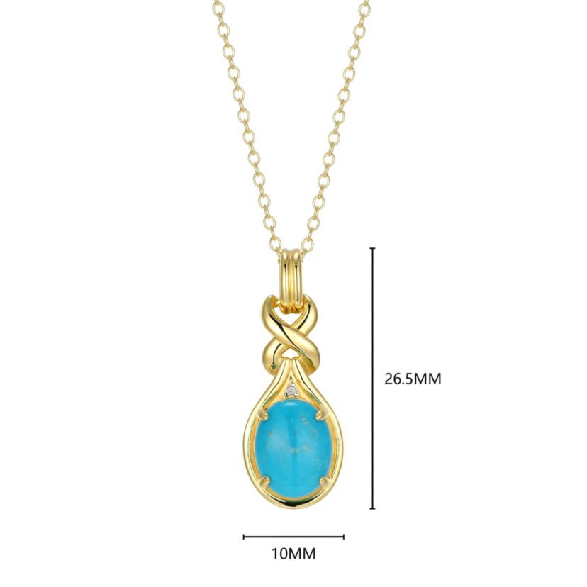 Genuine Turquoise Diamond Accent Pendant Necklace in 18k Gold Plated Sterling Silver