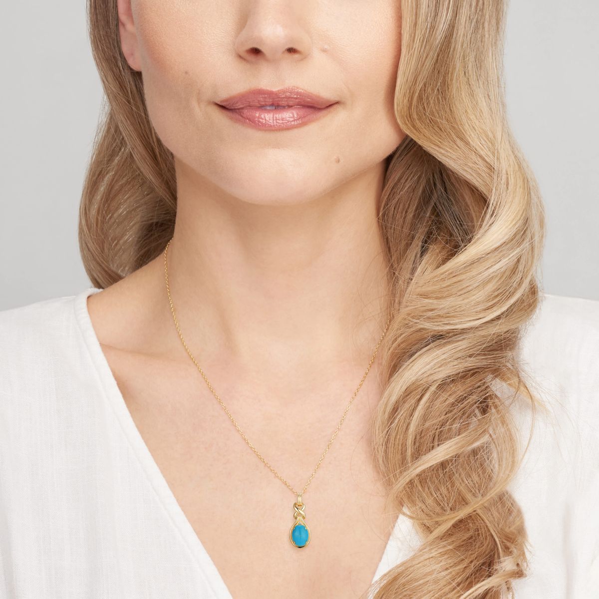 Genuine Turquoise Diamond Accent Pendant Necklace in 18k Gold Plated Sterling Silver