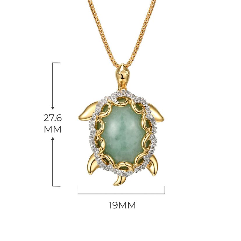 1/10 ct. t.w. Diamond and Jade Turtle Pendant Necklace In 18K Yellow Gold Plated Sterling Silver