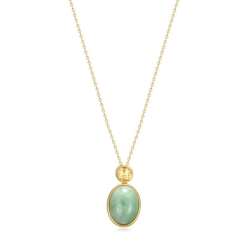Genuine Jade Oval Necklace in 18K Gold Plated Sterling Silver