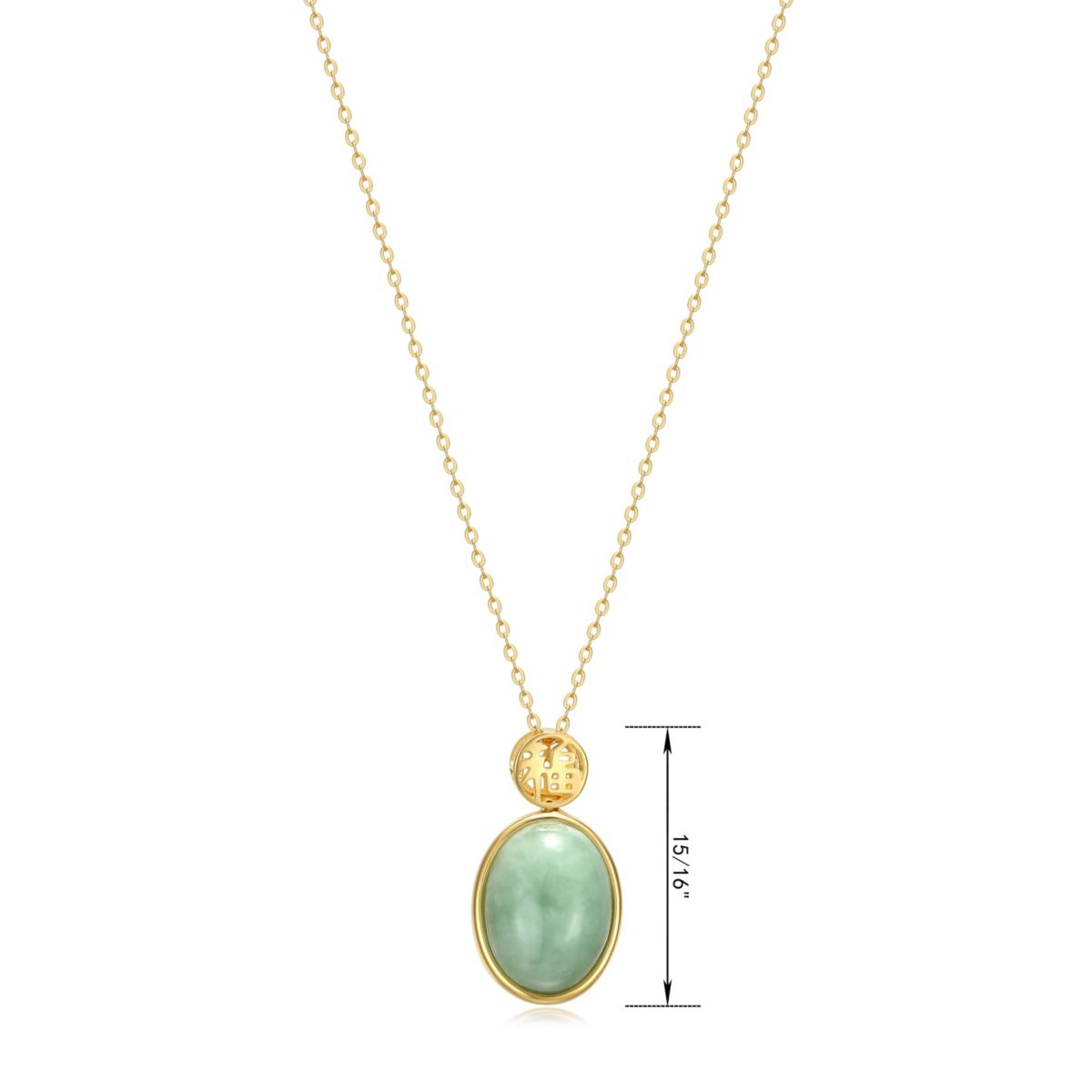 Genuine Jade Oval Necklace in 18K Gold Plated Sterling Silver