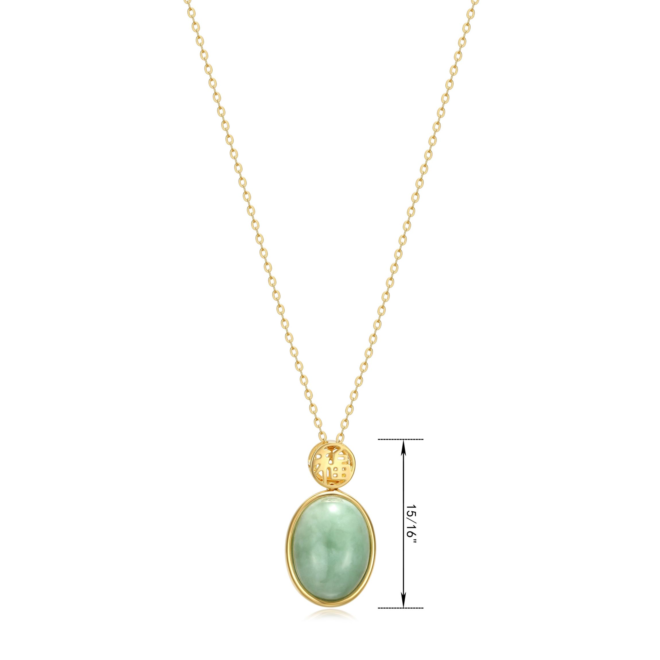 Genuine Jade Oval Necklace in 18K Gold Plated Sterling Silver
