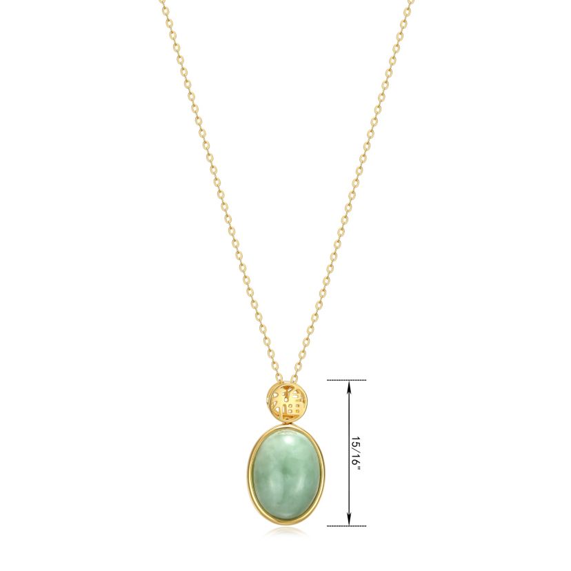 Genuine Jade Oval Necklace in 18K Gold Plated Sterling Silver