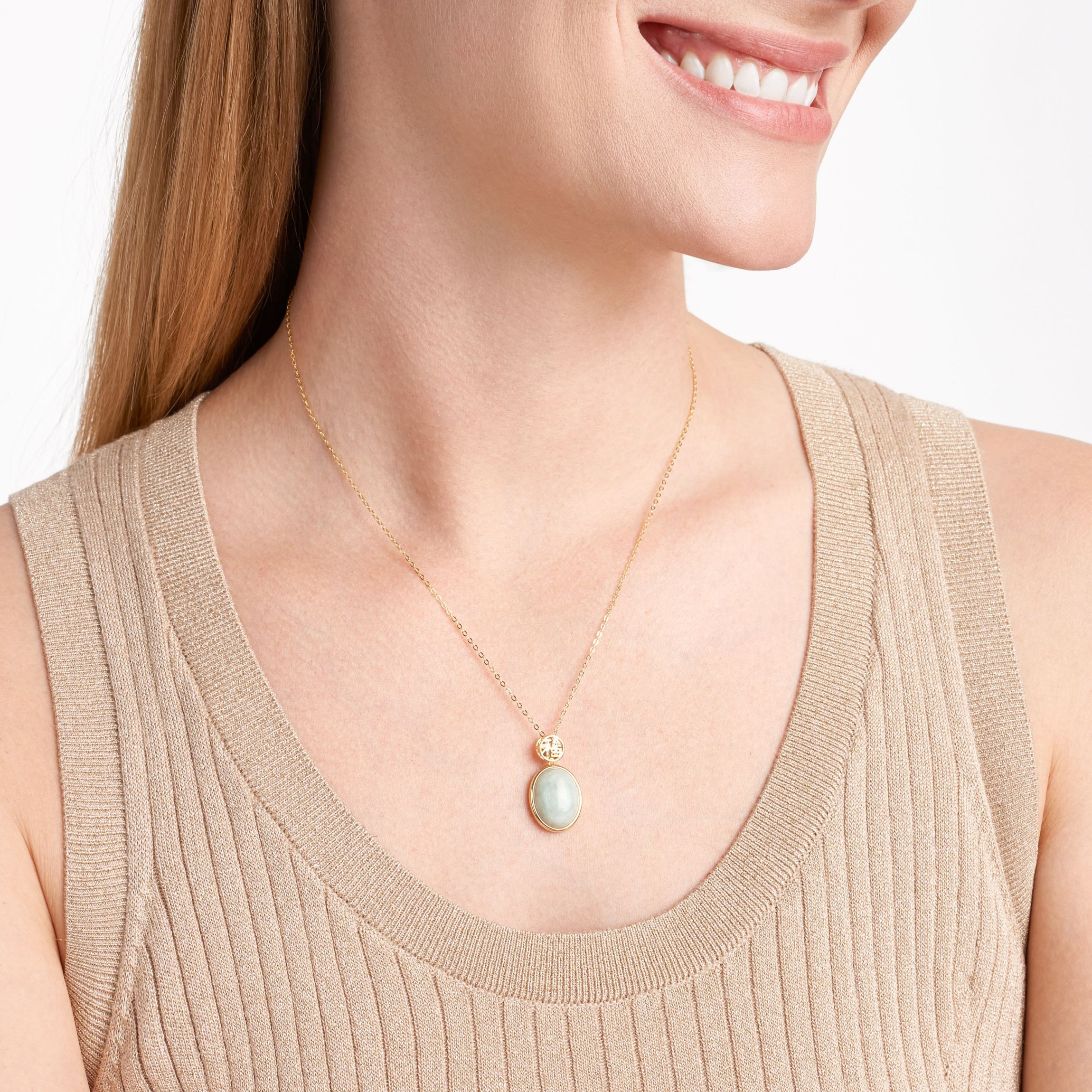 Genuine Jade Oval Necklace in 18K Gold Plated Sterling Silver