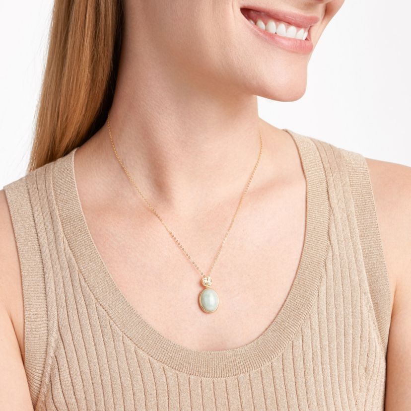 Genuine Jade Oval Necklace in 18K Gold Plated Sterling Silver
